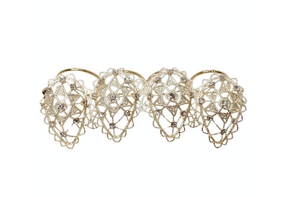 Christian Dior RENAISSANCE MULTI-FINGER Intricate Crystal Detailed Gold-Tone Four-Finger Statement Ring