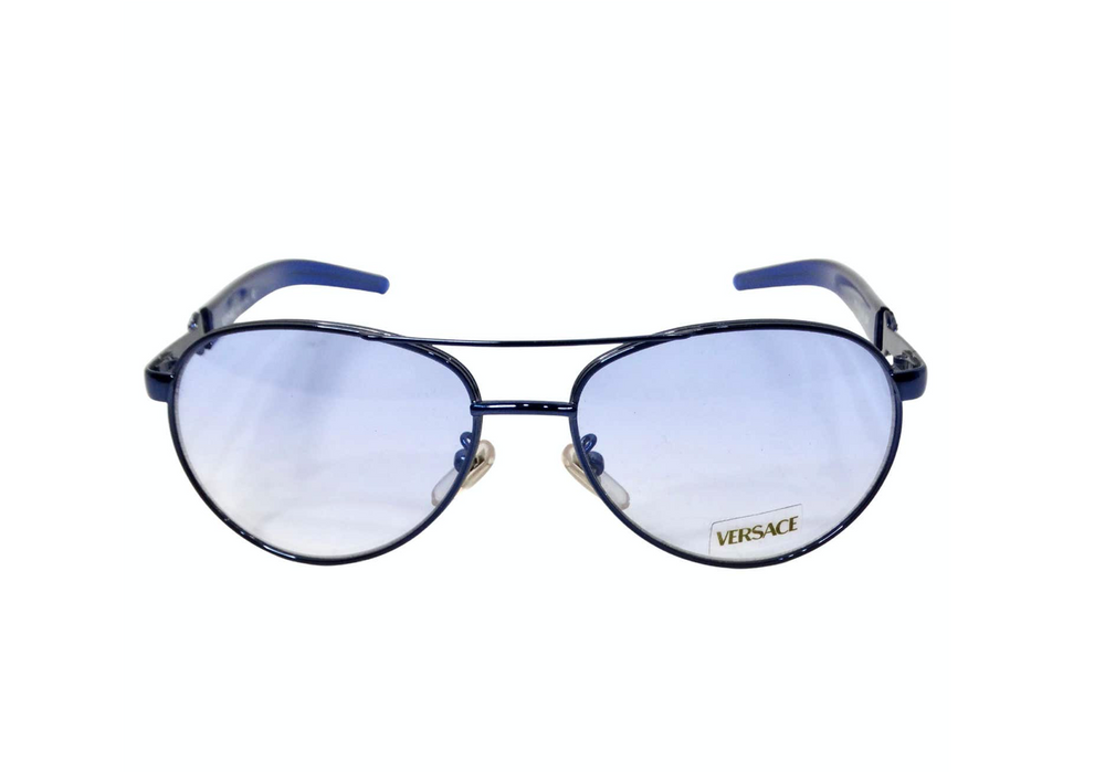 1990s Versace Blue Tinted Metal Aviator Frame Sunglasses