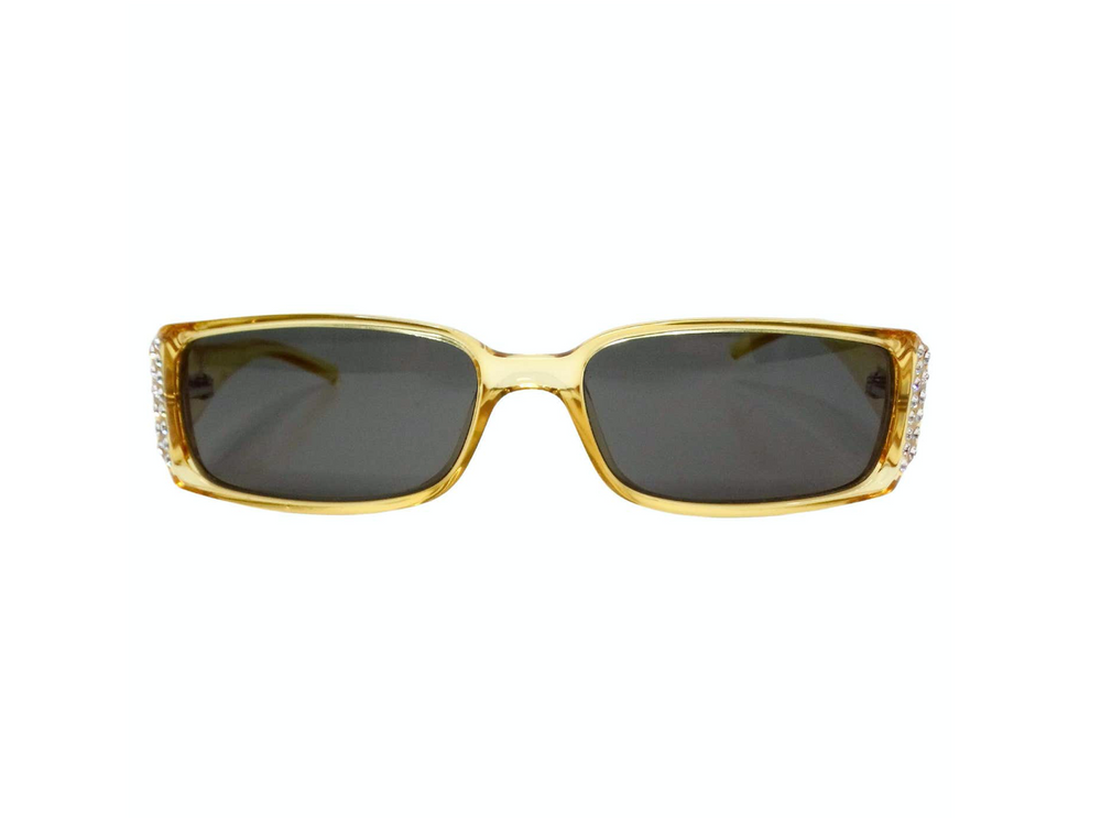 1990s Christian Dior Clear Yellow Rectangular Tinted Sunglasses With Rhinestones