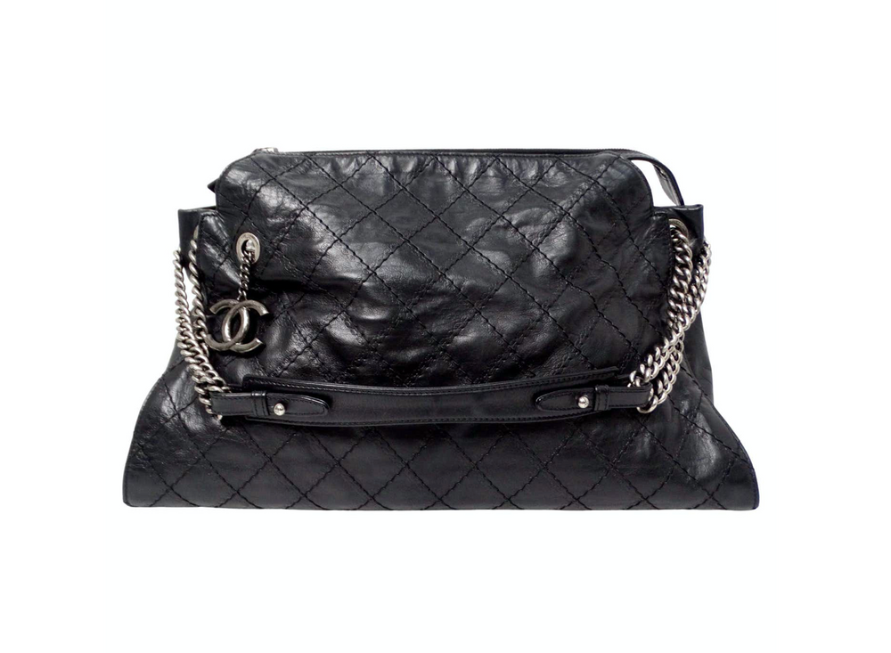 2013 Chanel Black CC Crave Quilted Calfskin Hobo Tote Bag