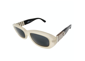 1990s Versace Off White Oval Frame Silver-Tone Medusa Sunglasses