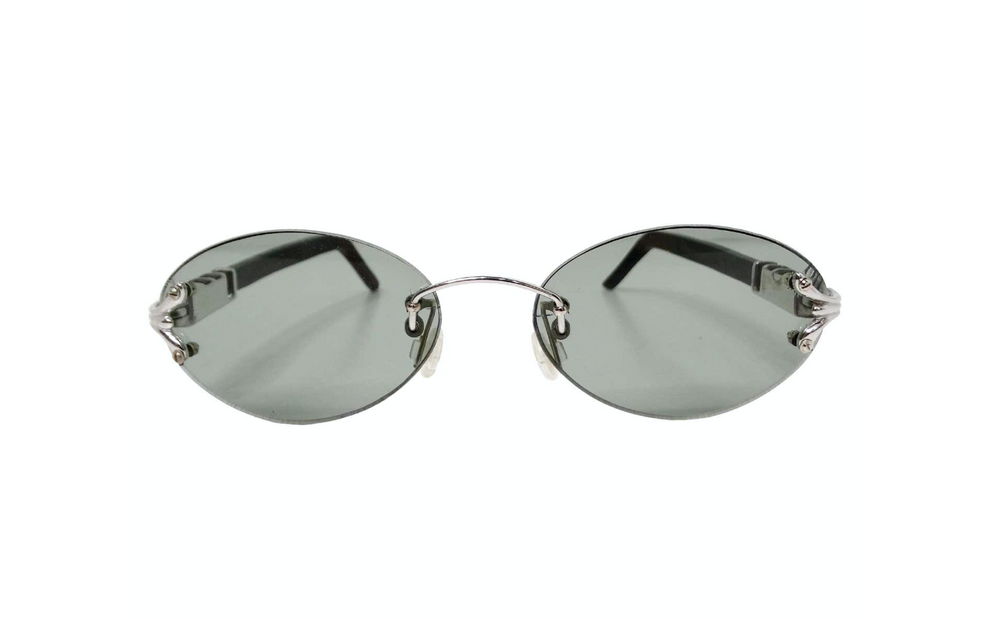 Vintage Porta Romana Handmade Black & Silver-Tone Rimless Oval Sunglasses