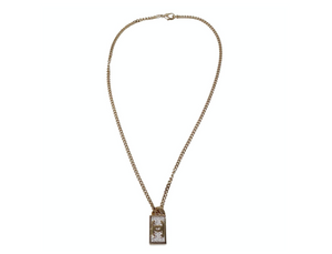 Chanel Gold-Tone Crystal Dog Tag Style Pendent Chain Necklace