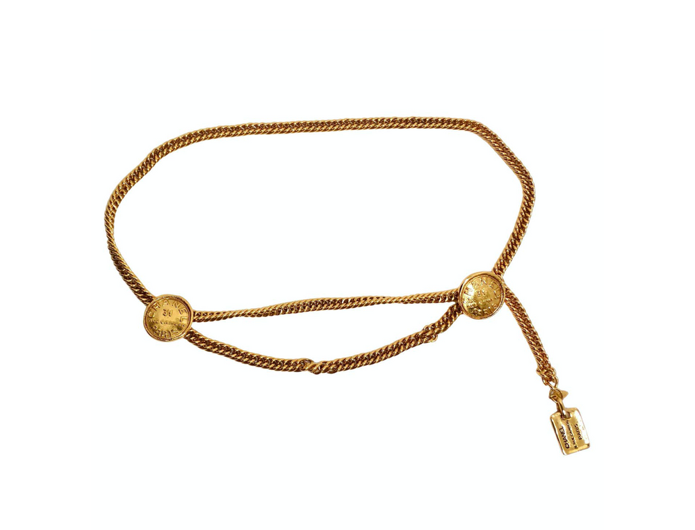 1990s Chanel Gold-Tone 31 Rue Cambon Medallion Chain Belt