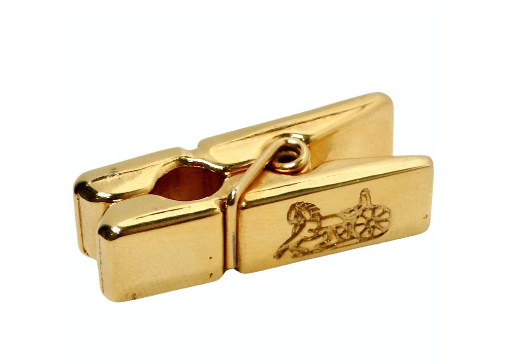 1990s Celine Small Gold-Tone Clothespin Style Tie Clip