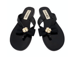 Chanel Black Leather Bow & Pearl Accent Sandals