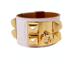 Hermes Collier De Chien Mauve Pale Alligator Gold Plated Cuff Bracelet