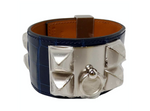 Hermes Collier De Chien Bleu Saphir Palladium Plated Alligator Cuff Bracelet