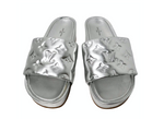 Louis Vuitton Silver Metallic Monogram Platform Leather Slide Sandals