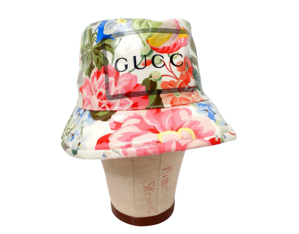 Gucci Floral Print Shiny Coated Cotton Bucket Hat