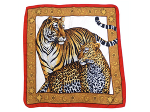 Vintage Circa 1980s Leopard & Tiger Motif Silk Scarf