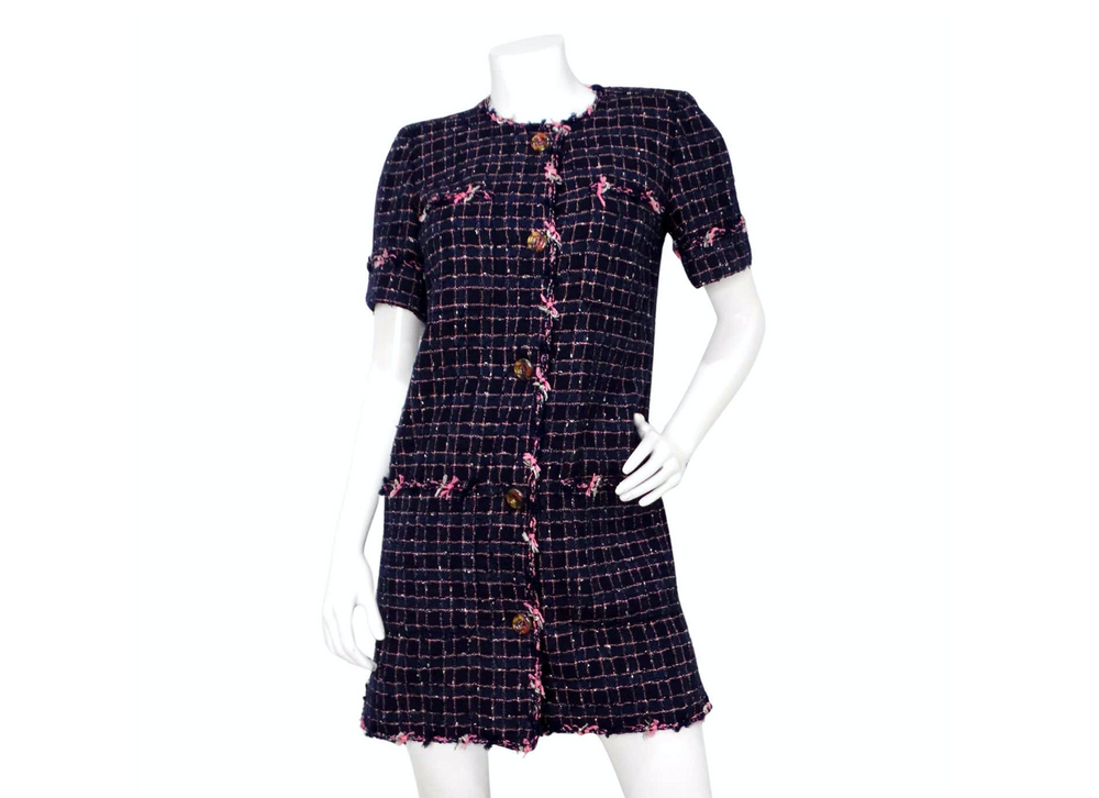 chanel tweed mini dress Chanel Tweed Dress Mini Size 36