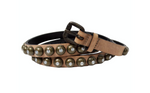 Ronald Pineau Skinny Light Brown Brass Studded Leather Belt