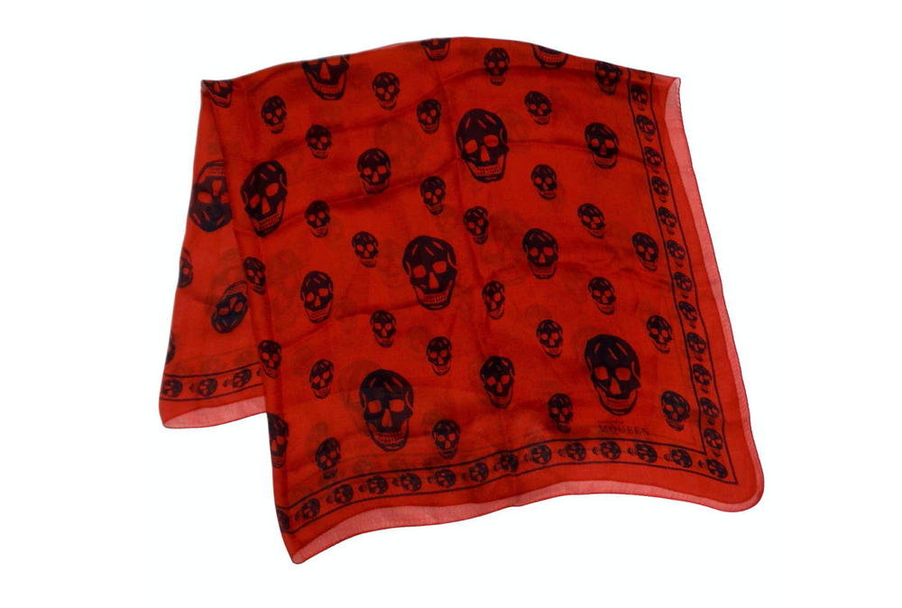 Alexander McQueen Iconic Red Skull Print Silk Scarf Alexander McQueen Iconic Red Skull Print Silk Scarf