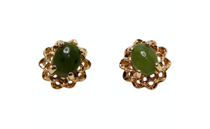 Vintage Tiny Two-Toned Jade 18k Gold Plated Filigree Stud Earrings