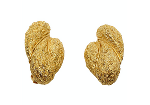1980s Les Bernard Large 18k Gold Plated Textured Nugget Clip-On Earrings