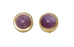 1980s Bulgari Inspired Round Purple Stone 18k Gold Plated Earrings