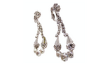 Mid-Century Evening Floral Rhinestone Teardrop Dangle Clip-On Earrings