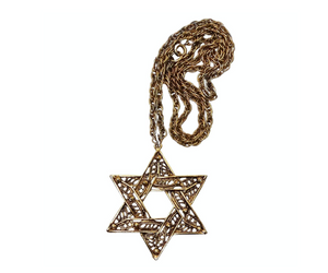 1970s Star of David Filigree 14k Gold Plated Rope Chain Pendant Necklace