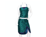 1990s Multicolor Floral Print Brocade Top & Skirt Set