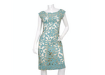 1980s Blue & Cream Floral Net Detail Cut-Out Midi Dress