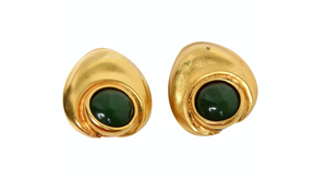 1980s Green Cabochon Gold Tone Clip-On Earrings