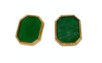 1980s Green Leather Gold Tone Octagon Clip-On Earrings