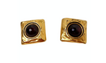 1980s Square Red Cabochon Gold Tone Clip-On Earrings