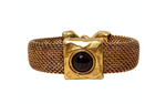 1980s Red Cabochon Gold Tone Garnet Mesh Bracelet