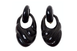 Vintage Black Sculptural Celluloid Door-Knocker Style Clip-On Earrings