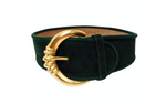 1980s Donna Karan Dark Green Suede Leather Chunk Waist Belt