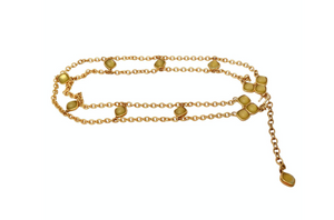 Vintage Gold Tone Chain Link Belt With Olive Green Accents