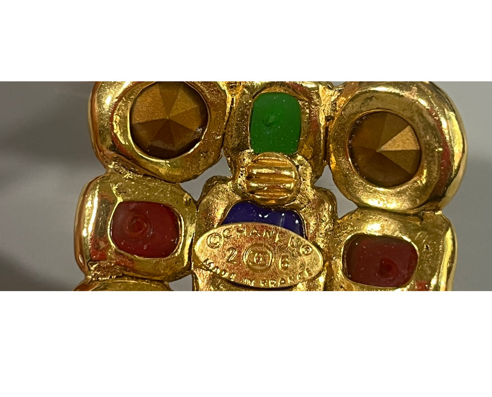 1980s Chanel Large Multicolor Gripoix Gold Tone Earrings