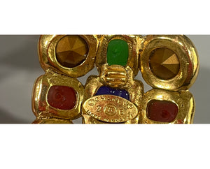 1980s Chanel Large Multicolor Gripoix Gold Tone Earrings