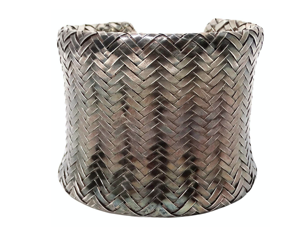 1980s Woven Sterling Silver Wide Cuff Bracelet