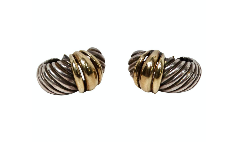 Vintage David Yurman Ear Clip Two-Tone 14k Gold & Sterling Silver Hoop Earrings