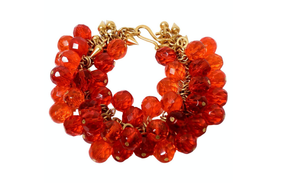 1980s Robert Lee Morris Gold Plated Brass Orange Beaded Bracelet