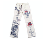 2003 Roberto Cavalli White Tattoo Style Print Jeans