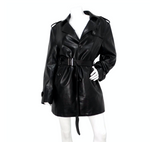 Vintage 1990s Black Leather Trench Mini Dress Jacket With Belt