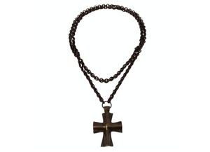 Vintage Brass Cross Pendant Long Chain Necklace