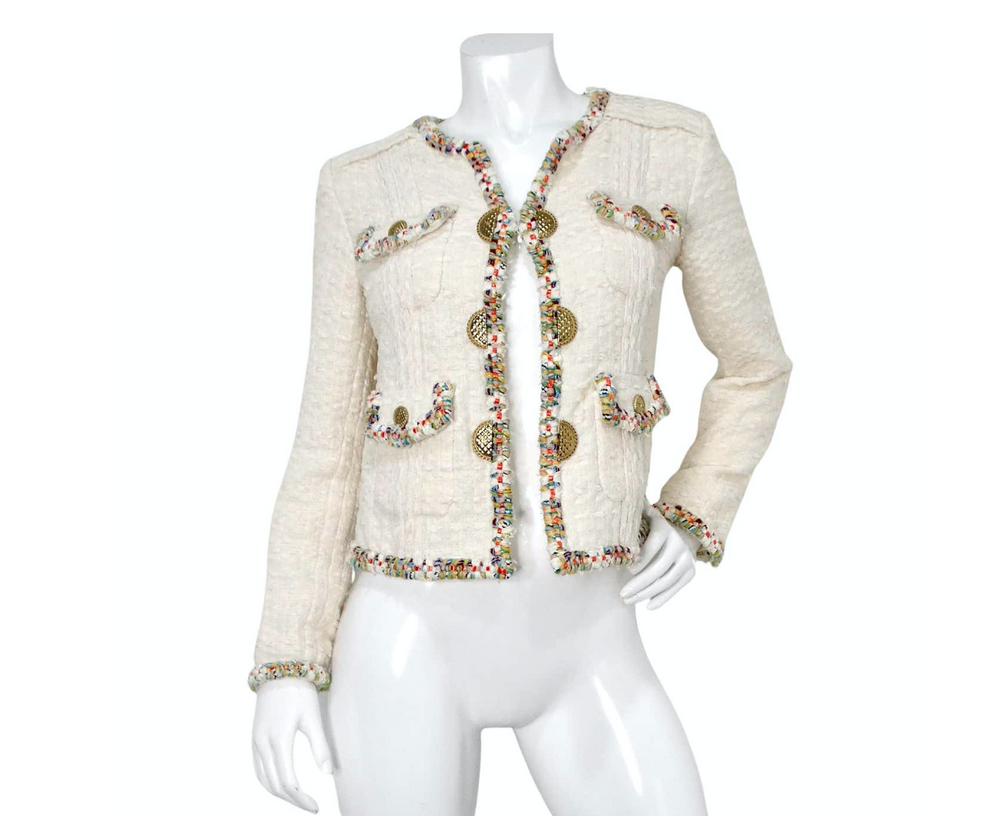 2017 Chanel Paris-Cuba Tweed Ivory Jacket With Multicolor Trim