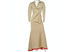 Guy Laroche Khaki Long-Sleeve Maxi Dress With Red Trim and Open Back