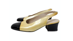 1997 Chanel Yellow Patent Leather Slingback Pumps