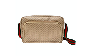 1980s Gucci Monogram Coated Canvas Leather Shoulder Bag