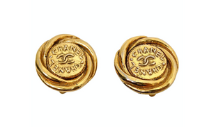 1993 Chanel Round Interlocking CC Gold-Tone Clip-On Earrings