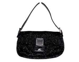 Y2K Fendi Black Beaded Baguette Shoulder Bag