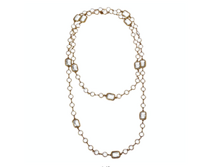 1981 Chanel Long Clear Crystal & Gold Plated Chain Chiclet Necklace