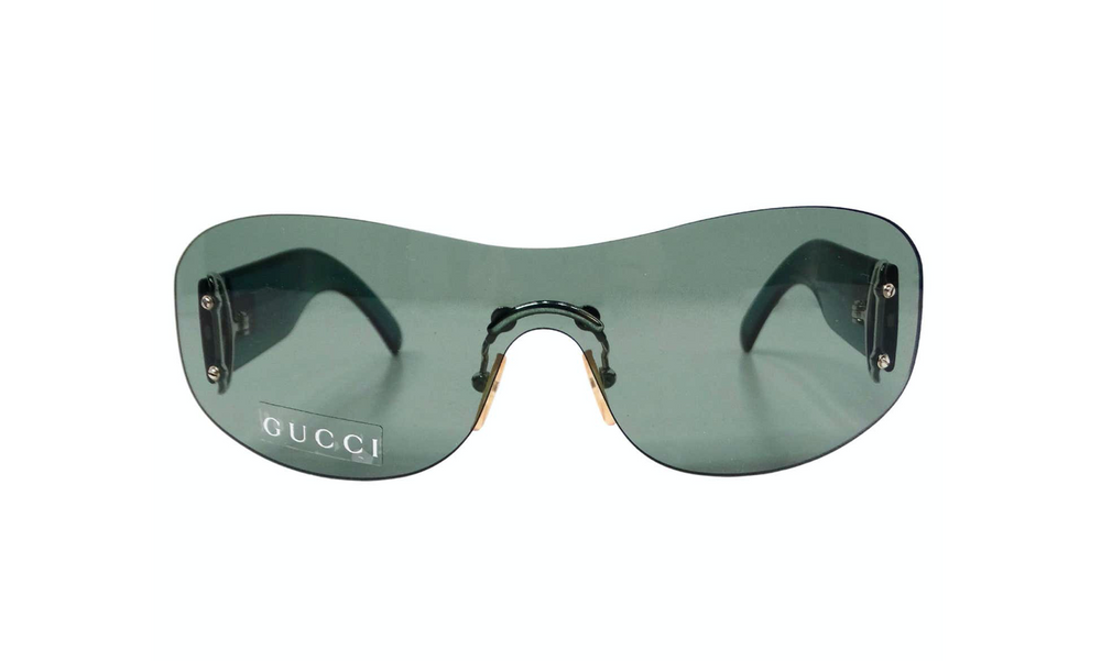 1990s Gucci Blue Tinted Frameless Oversized Shield Sunglasses