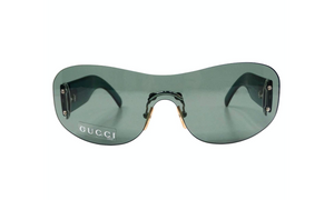 1990s Gucci Blue Tinted Frameless Oversized Shield Sunglasses