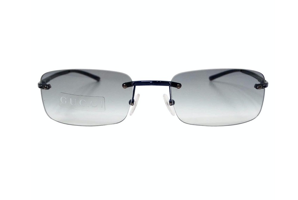 1990s Gucci Gradient Blue Tinted Frameless Rectangular Lens Sunglasses
